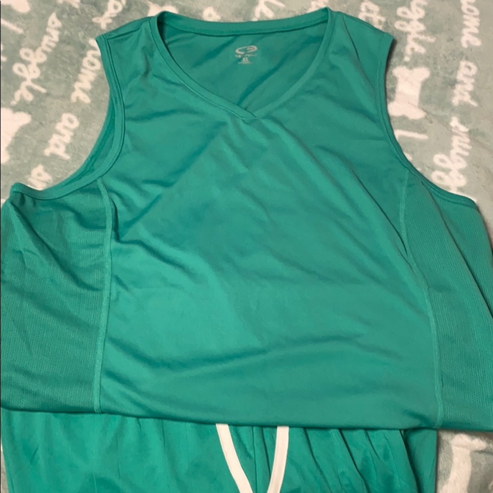 Green Champion Workout shirt and shorts